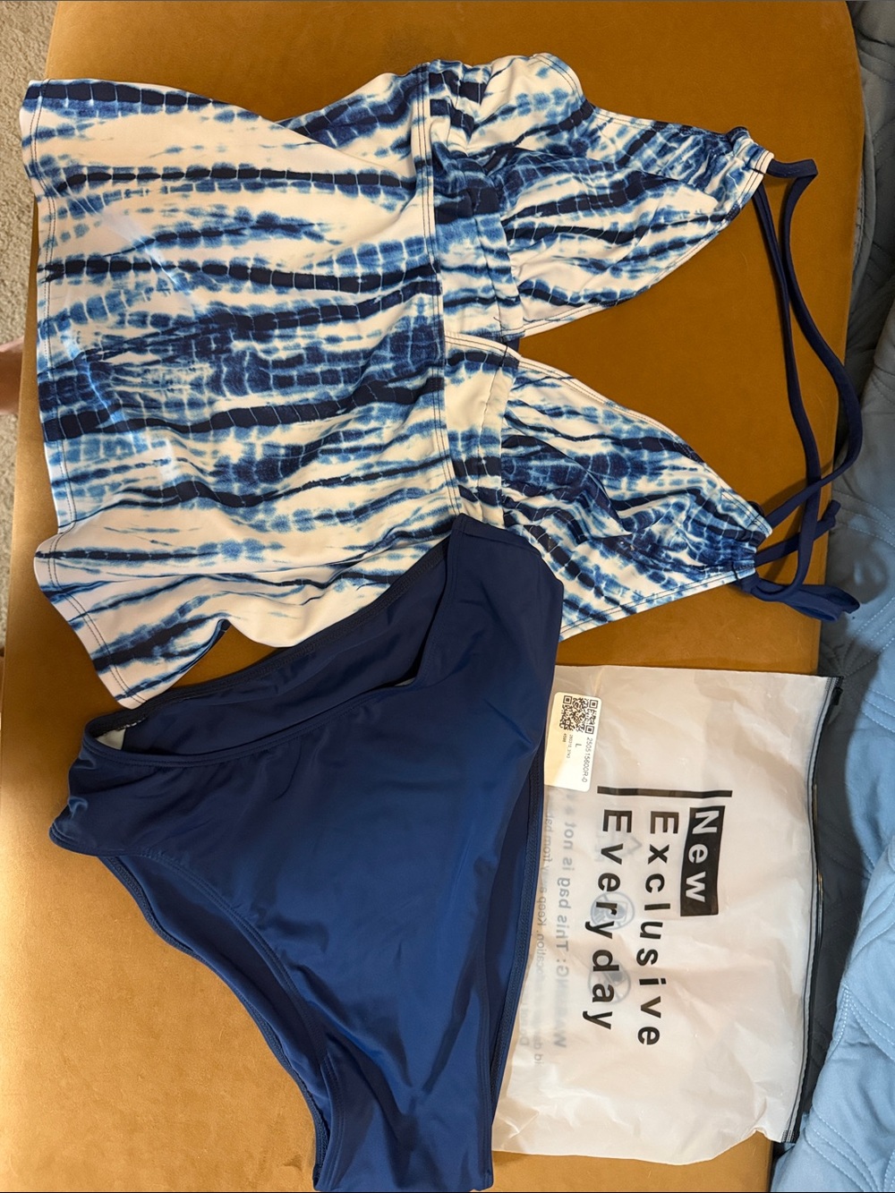 Women’s Blue Tie-Dye Tankini Set - Navy Bottoms